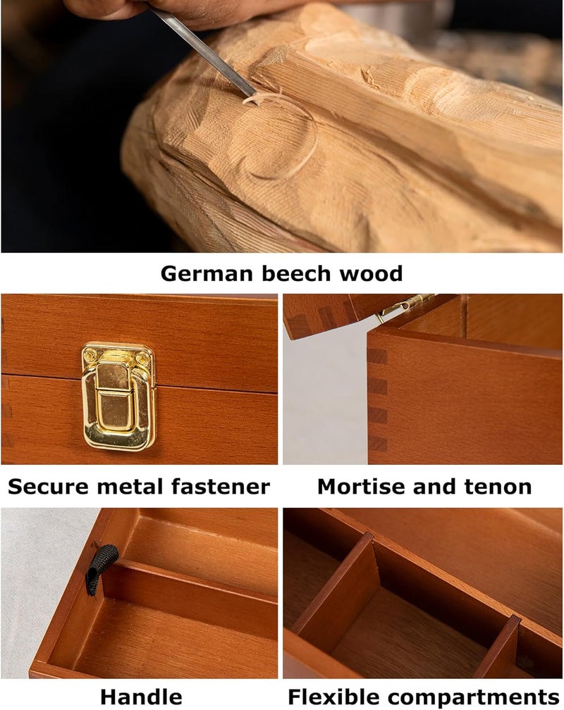 Dajar Artist Storage Box Beechwood Art Supply Organizer, Portable Large Sturdy Wood Tool Box, Walnut - Image 5